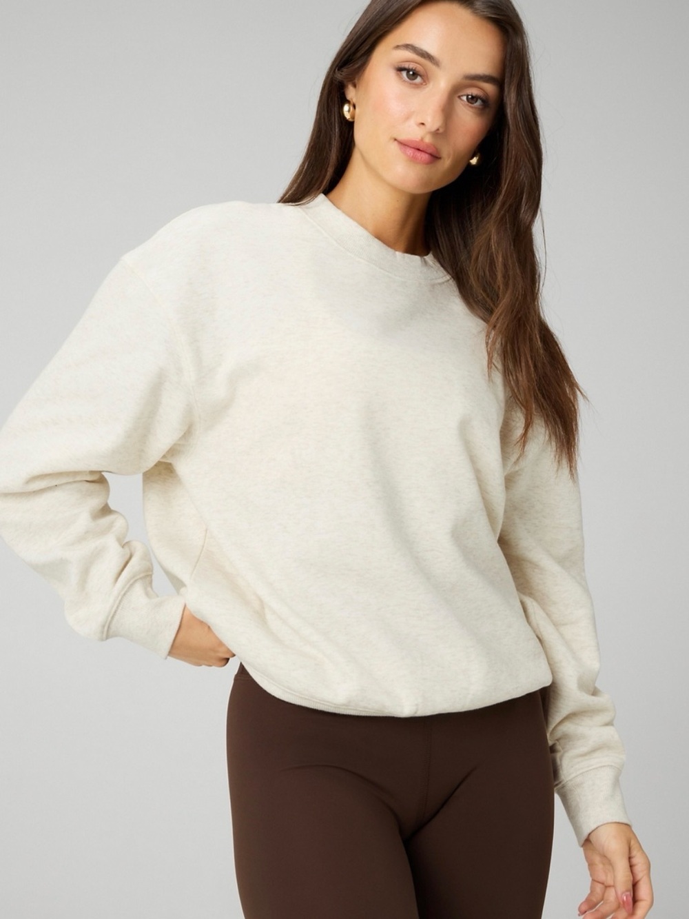 Fabletics Oatmeal Fleece Crewneck Sweatshirt | Size Large | EUC